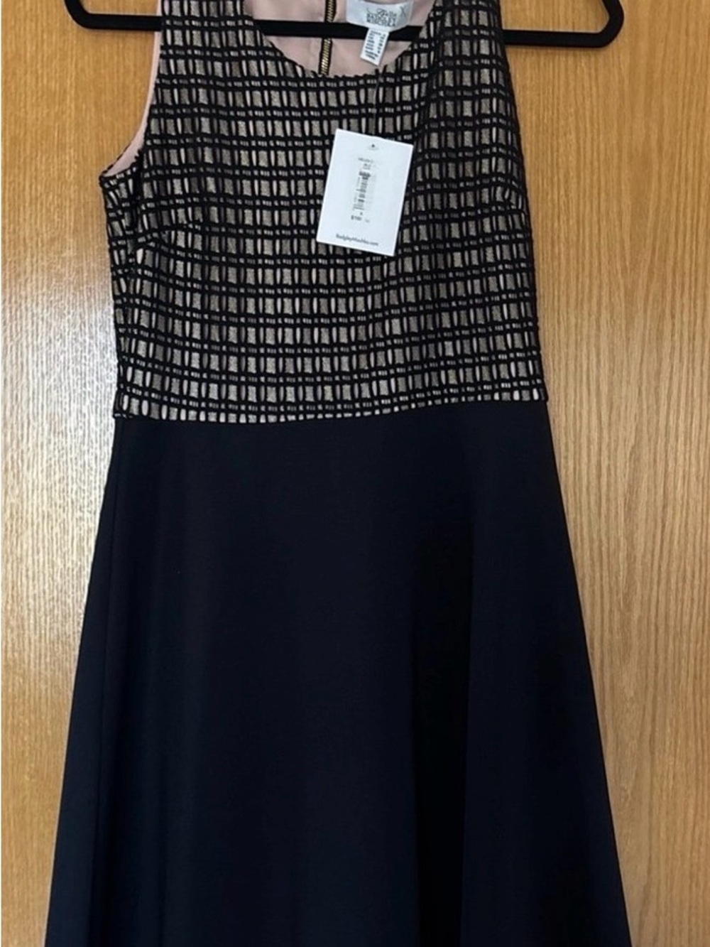 Badgley Mischka Black & Blush Textured Fit-and-Flare Midi Dress